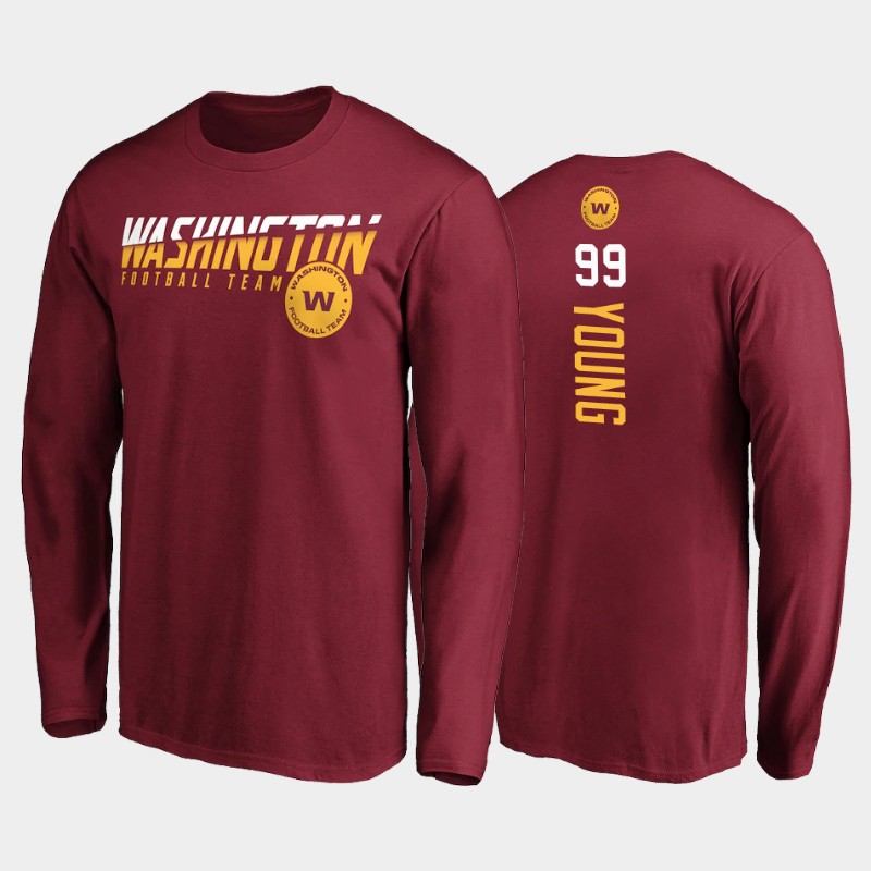 Men's Washington Football Team #99 Chase Young 2020 Burgundy Disrupt Mascot Long Sleeve T-shirt